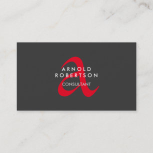 Carte de visite moderne Monogramme gris clair roug