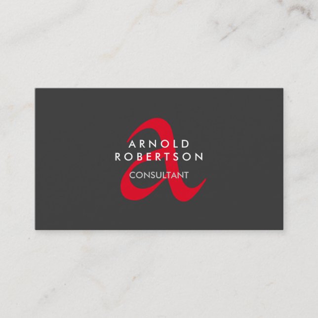 Carte de visite moderne Monogramme gris clair roug (Devant)