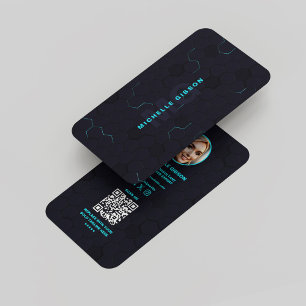 Carte De Visite Moderne Monogramme Tech Professional Dark Neon Blu