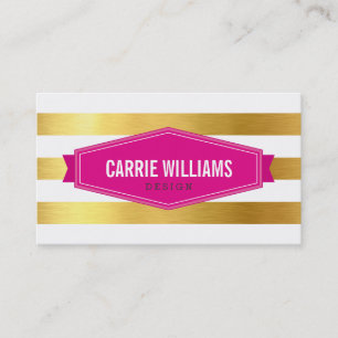 Carte De Visite MODERNE MOTIF rayé badge rose logo feuille or