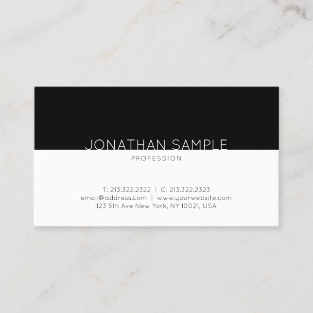 Carte De Visite Moderne Noir Blanc Design Nettoyant Plat à la mode (Devant)