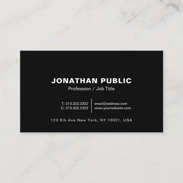 Carte De Visite Moderne Noir Blanc Professionnel Élégant Simple (Devant)