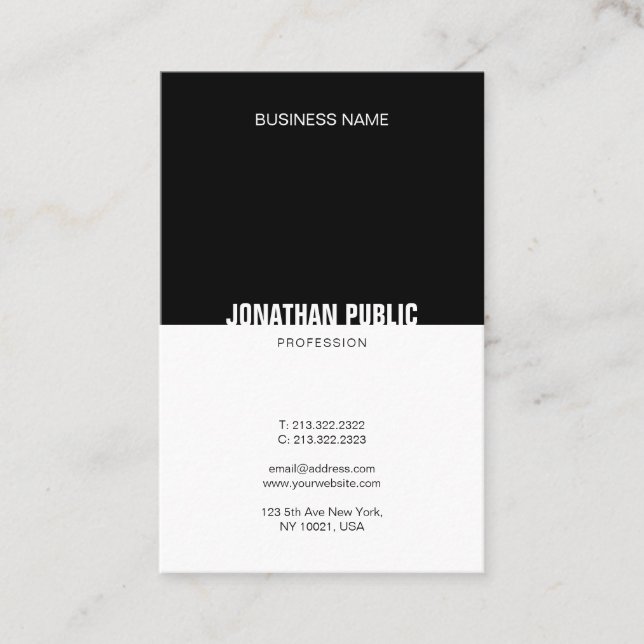 Carte De Visite Moderne Noir et Blanc Professionnel Plain Élégant (Devant)