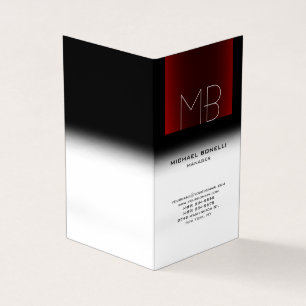 Carte De Visite Moderne noir rouge blanc élégant monogrammed