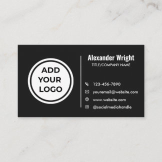 Carte de visite moderne noire avec logo ajouté 