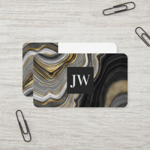 Carte De Visite Moderne Or Agate Pierre Monogramme Professionnel