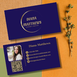 Carte De Visite Moderne Or Bleu, Code QR Photo Professionnelle