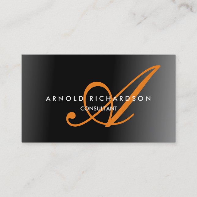 Carte De Visite Moderne Orange Calligrahie Monogram Grey Tendance (Devant)