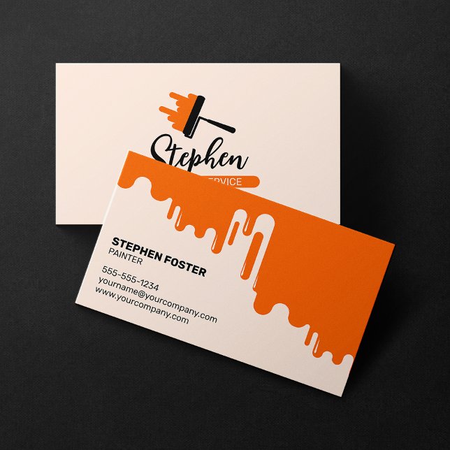 Carte De Visite Moderne Orange Maison Peintre Entrepreneur Déchets (Créateur téléchargé)