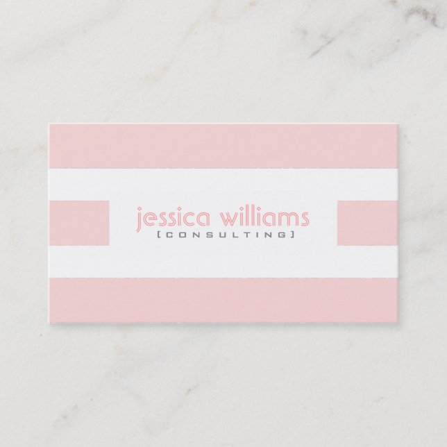 Carte De Visite Moderne Pail Rose rayures sur blanc (Devant)