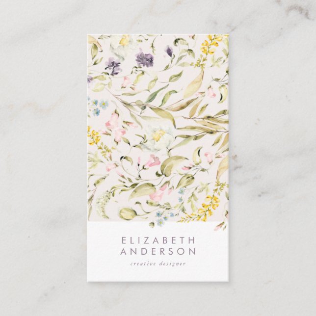 Carte De Visite Moderne Pampas Spring Fleurs sauvages Floral Cream (Devant)