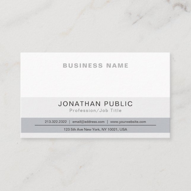 Carte De Visite Moderne Professionnel Design Gris Blanc Entreprise (Devant)