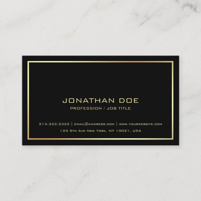 Carte De Visite Moderne professionnel élégant Black Gold Classy (Devant)