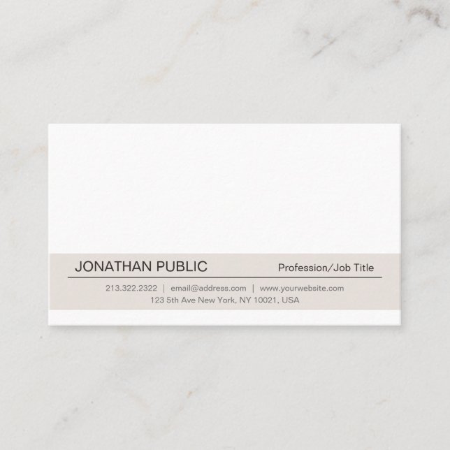 Carte De Visite Moderne Professionnel Élégant Blanc Beige Simple (Devant)
