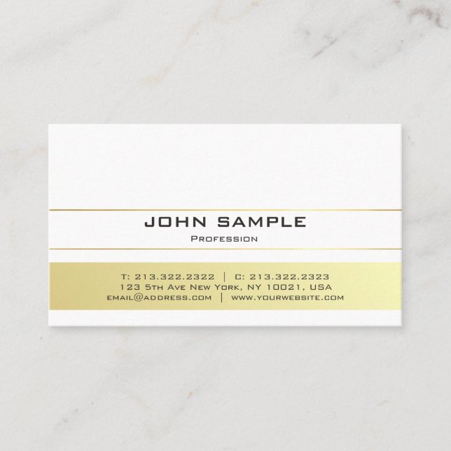Carte De Visite Moderne Professionnel Élégant Blanc Or Simple (Devant)