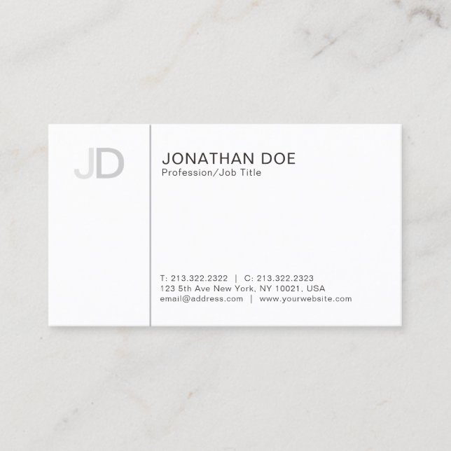Carte De Visite Moderne professionnel élégant Monogramme blanc cla (Devant)