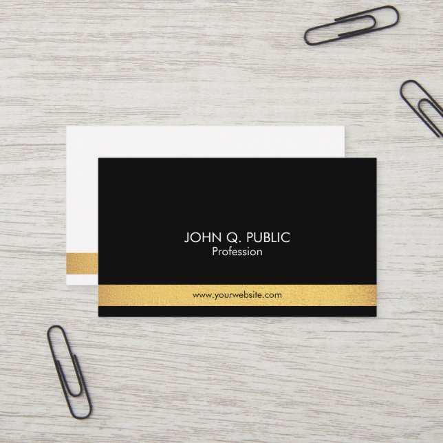 Carte De Visite Moderne professionnel élégant Or noir et blanc (Devant/Arrière en situation)