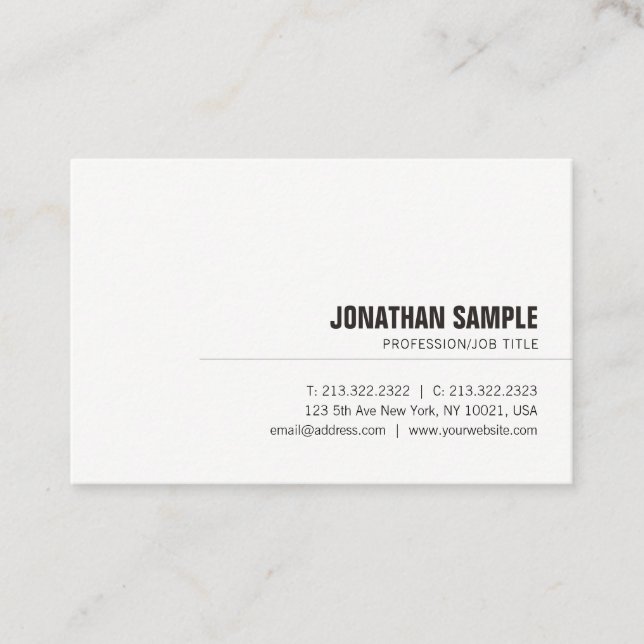 Carte De Visite Moderne Professionnel Élégant Simple Unique Plain (Devant)