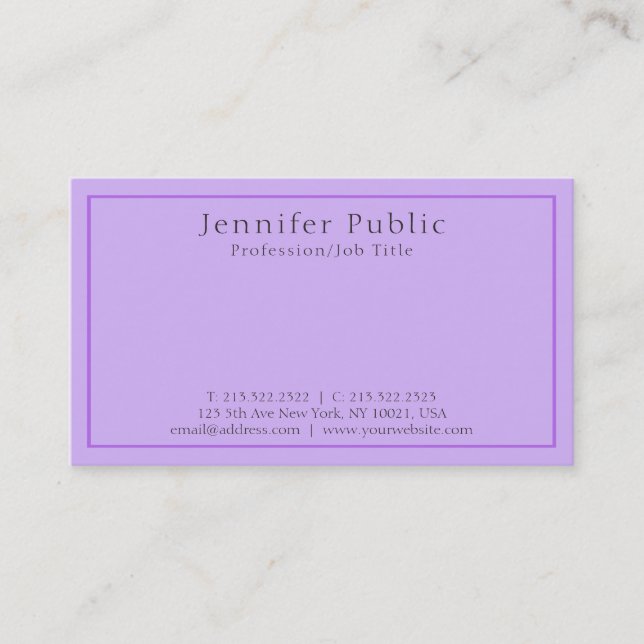 Carte De Visite Moderne professionnel élégant Violet Plain Luxe (Devant)