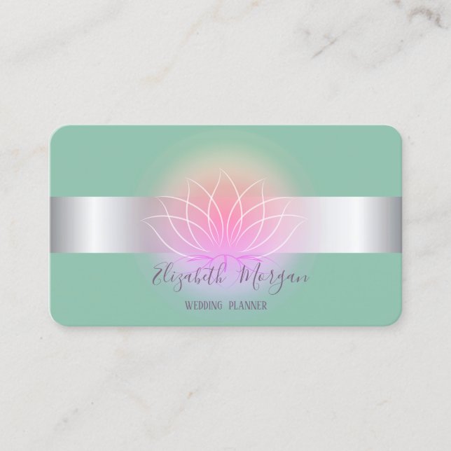 Carte De Visite Moderne professionnel Lotus Flower Mint Vert (Devant)