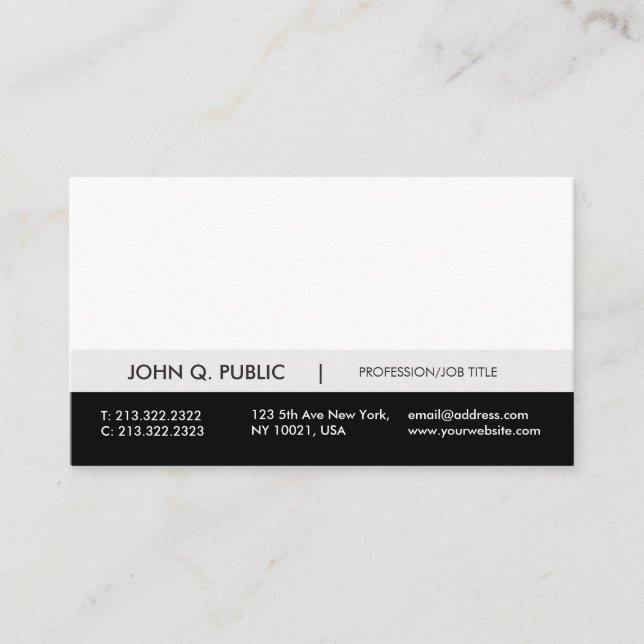 Carte De Visite Moderne Professionnel Noir Blanc Gris Simple Plat (Devant)