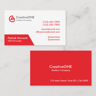 Carte De Visite Moderne Professionnel Rouge Blanc CreativeONE Gras