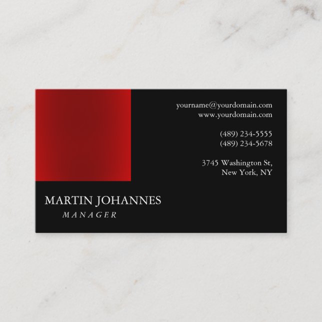Carte de visite moderne professionnel rouge noir (Devant)