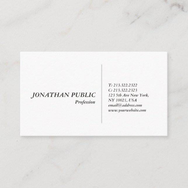Carte De Visite Moderne Professionnel Simple Design Blanc Élégant (Devant)