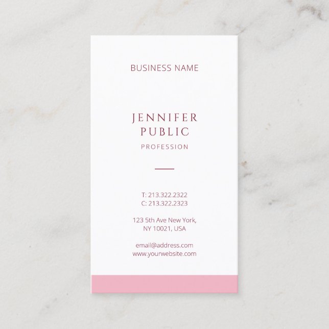 Carte De Visite Moderne Professionnel Simple Modèle Élégant rose (Devant)