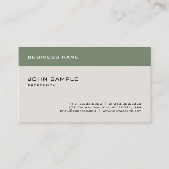 Carte De Visite Moderne Professionnel Vert Beige Élégant Plain (Devant)