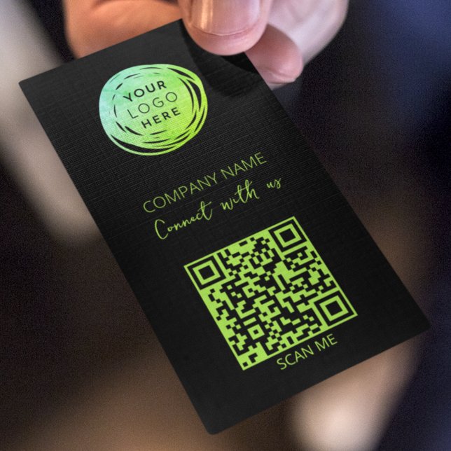 Carte De Visite Moderne QR Code Vert fluorescent (Créateur téléchargé)