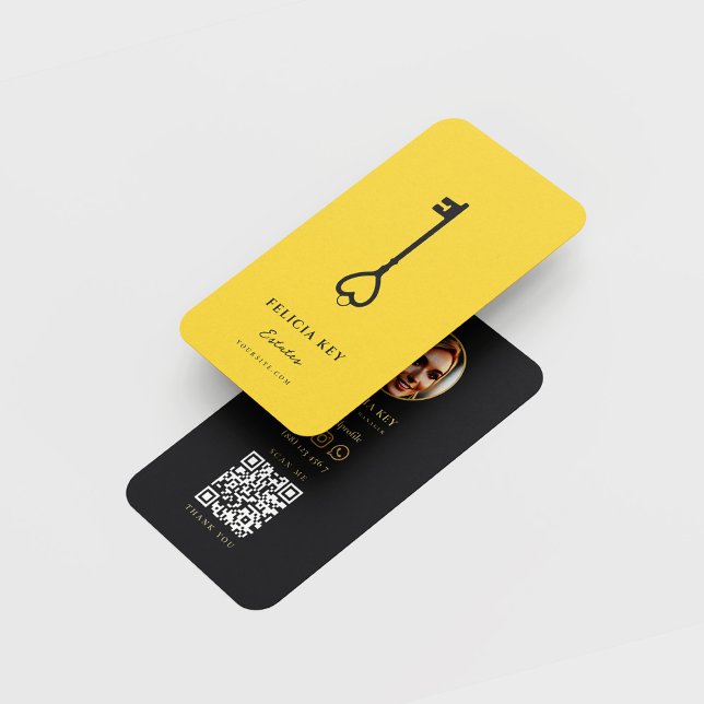 Carte De Visite Moderne Realtor Immobilier Marketing Noir Jaune (Créateur téléchargé)