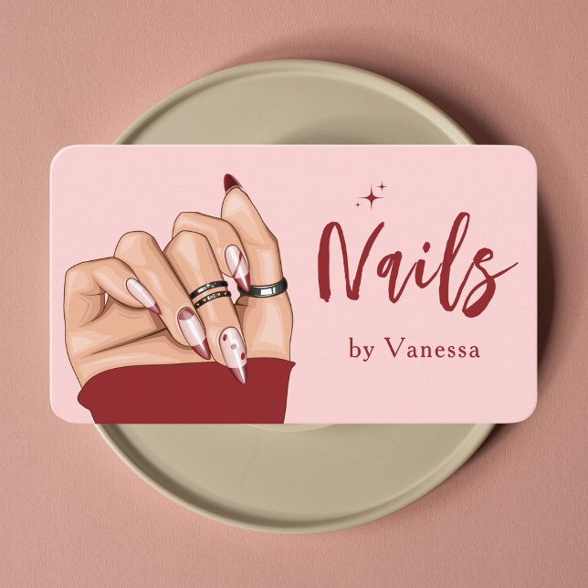 Carte De Visite Moderne Red Nail Technicien Blush Nails Art Salon (Créateur téléchargé)