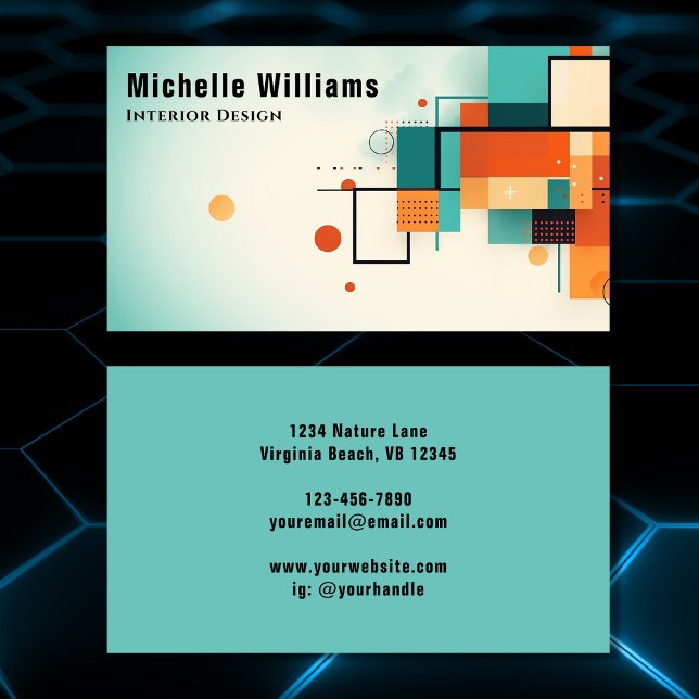 Carte De Visite Moderne Retro coloré géométrique (Modern Retro Colorful Geometric Business Card)