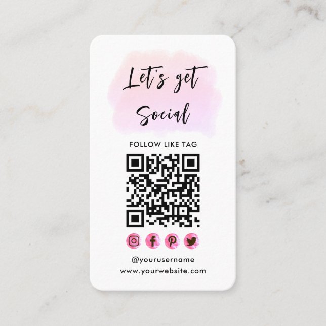 Carte De Visite Moderne rose Connectez-vous avec nous QR Code Médi (Devant)