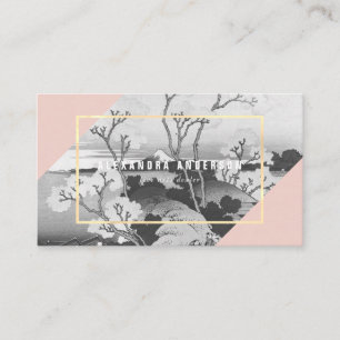 Carte de visite moderne rose et turquoise Ukiyo-e