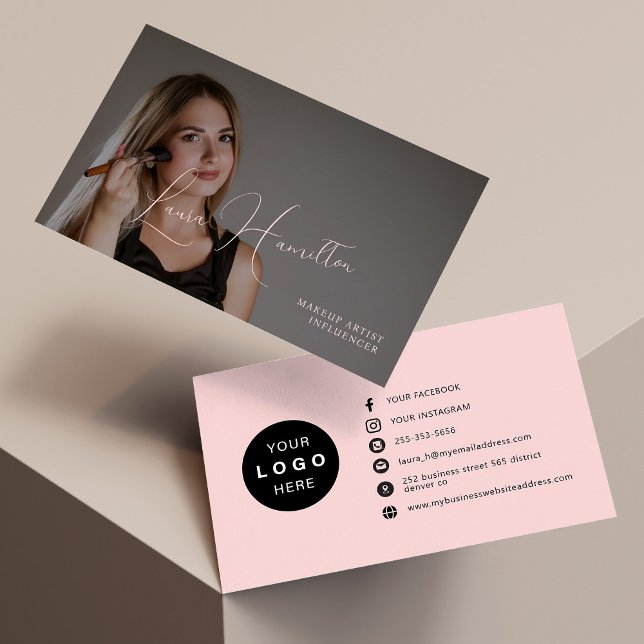 Carte De Visite Moderne rose féminine personnalisée logo photo bea (Créateur téléchargé)