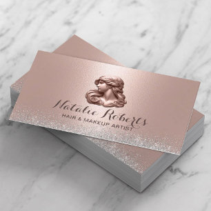 Carte De Visite Moderne Rose Gold 3D Beauté Logo Hair Styliste
