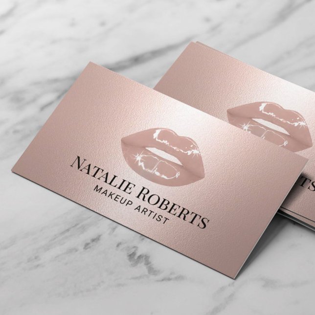 Carte De Visite Moderne Rose Gold Lips Beauté Salon maquillage Art (Créateur téléchargé)