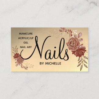 Carte De Visite Moderne Rose Gold Nail Technicien floral