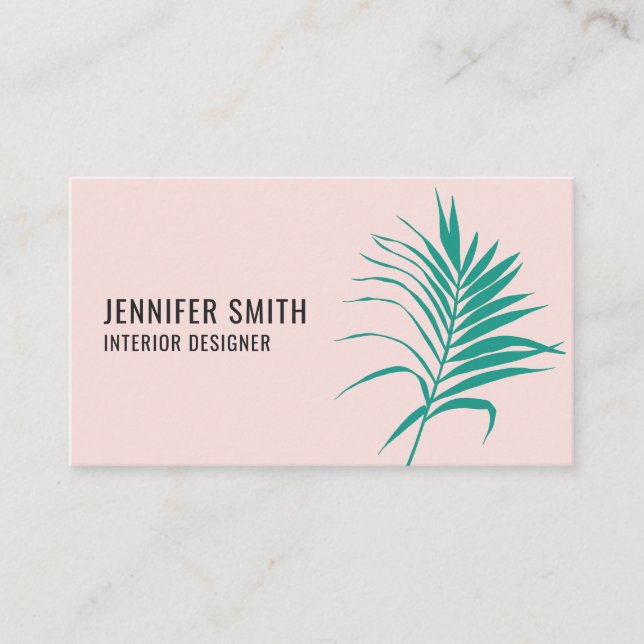 Carte De Visite Moderne rose vif vert tropical feuille minimaliste (Devant)