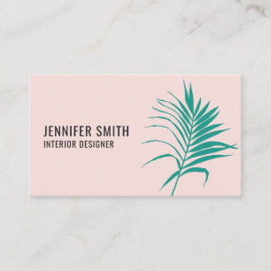 Carte De Visite Moderne rougit le feuille vert tropical rose