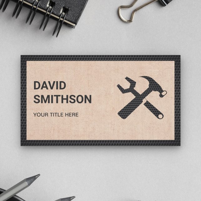 Carte De Visite Moderne Rustique Burlap Handyman réparateur automa (Créateur téléchargé)
