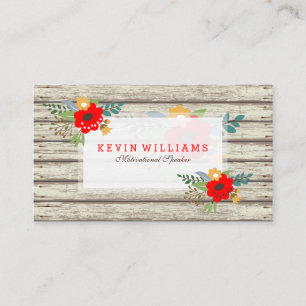 Carte De Visite Moderne Rustique Peinture blanche Bois & Fleurs Ac
