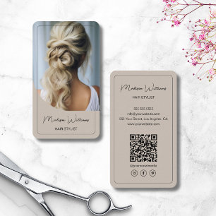 Carte De Visite Moderne Script Coiffure Stylo Salon Beige