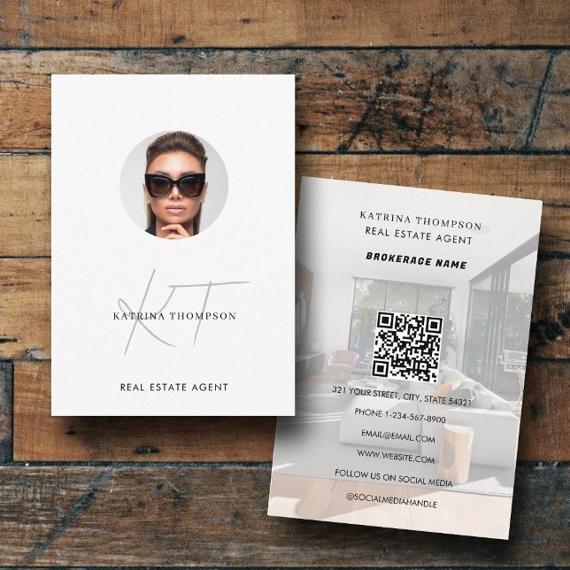 Carte De Visite Moderne Script Real Estate Photo Realtor QR Code (Modern Script Real Estate Photo Realtor QR Code Business Card)