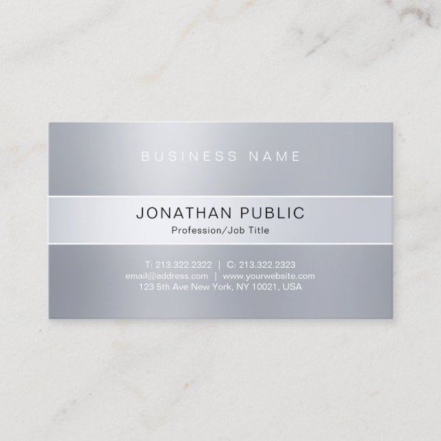 Carte De Visite Moderne Silver Look professionnel élégant élégant (Devant)