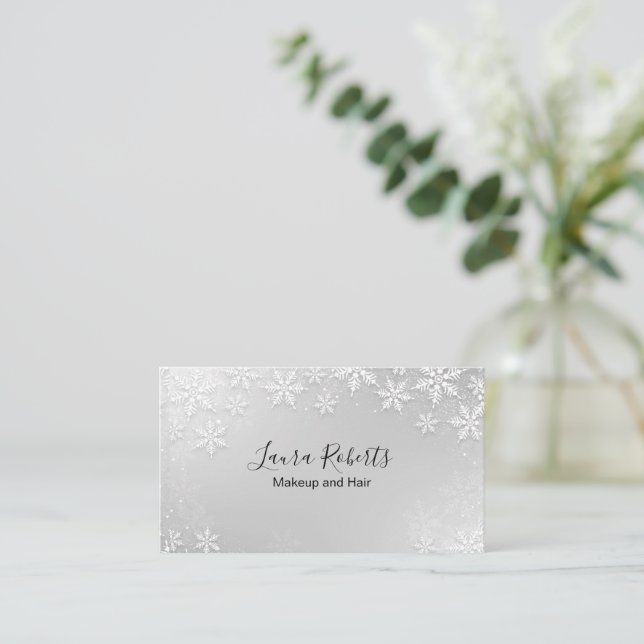Carte de visite moderne Silver Winter Snowflakes (Debout devant)
