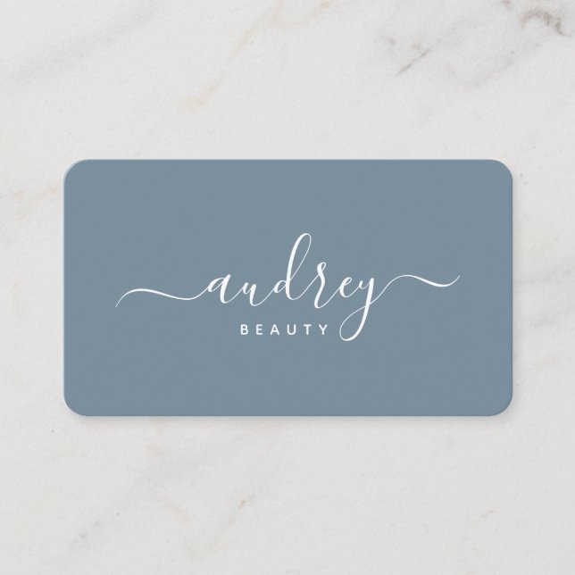 Carte De Visite moderne Simple bleu poussiéreux Signature Typograp (Devant)