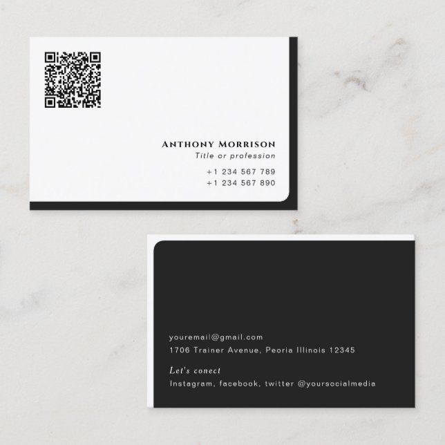 Carte De Visite Moderne simple code QR réseau personnel (Devant / Derrière)
